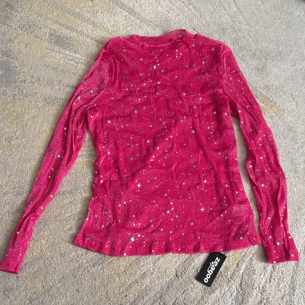 Zeagoo Pink Long Sleeve Top with Star Pattern